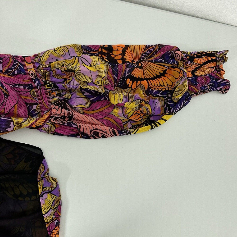 Anthropologie Alexandra Farmer Blouse Womens XL Butterfly Fairy Garden Smocking - Picture 14 of 15